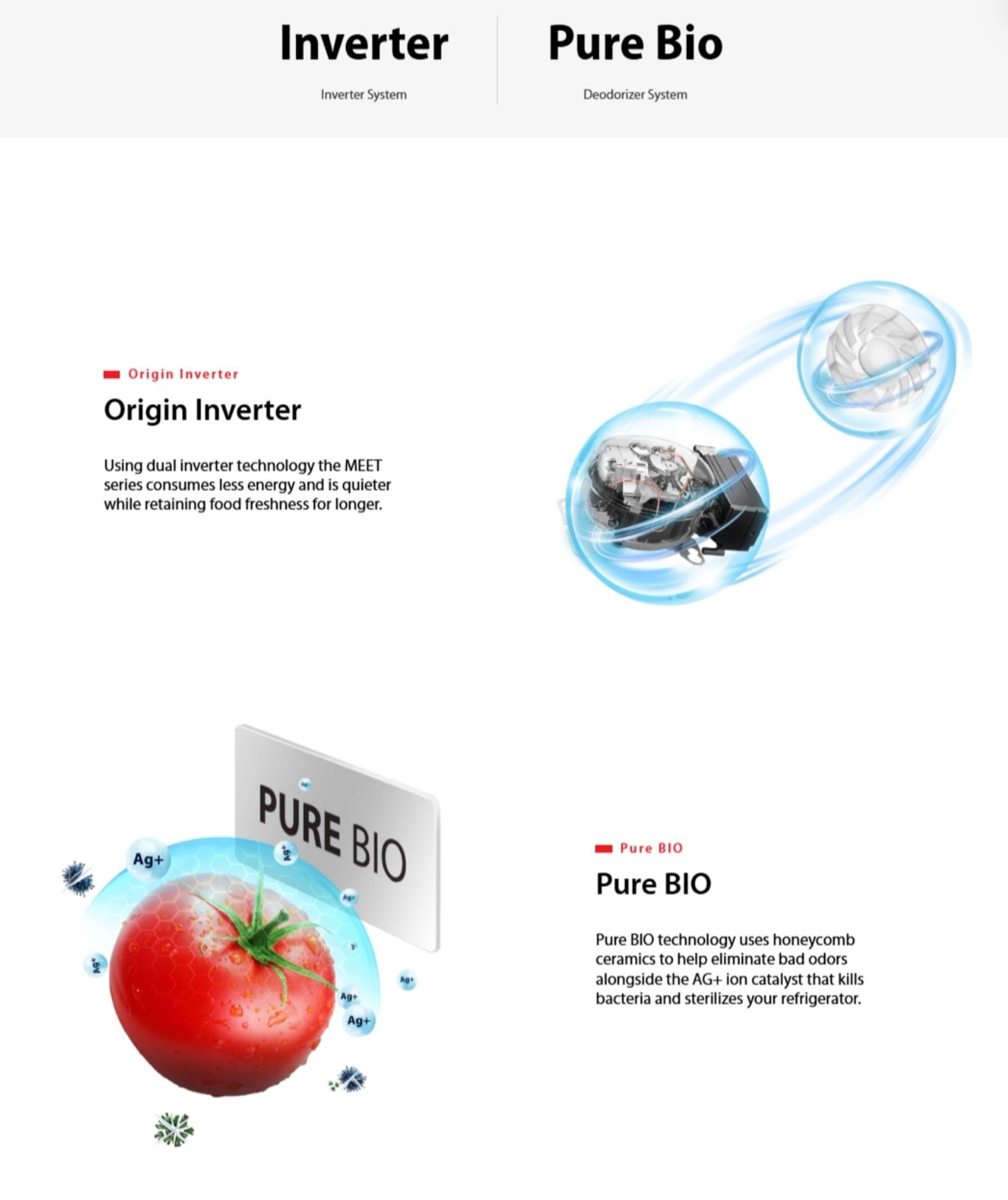 Inverter compressor with Pure BIO deodorizer system