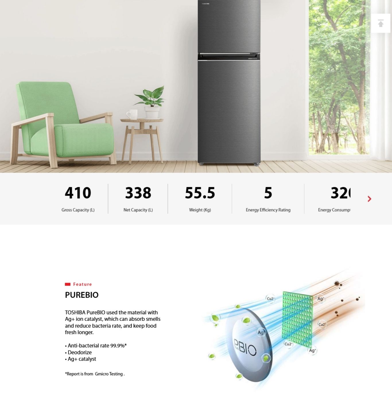 Toshiba 410L inverter fridge in modern living space