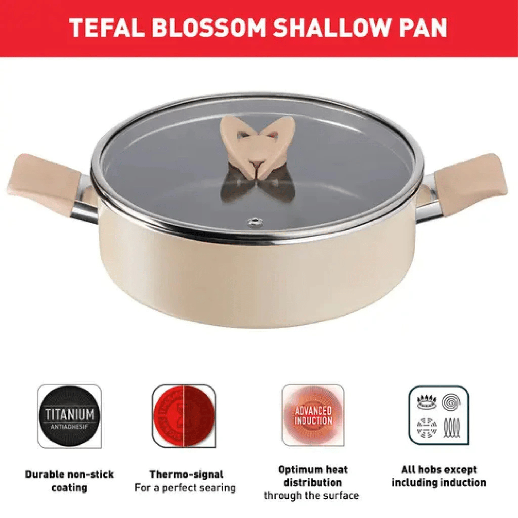 Tefal Blossom shallow pan with lid and non-stick coating