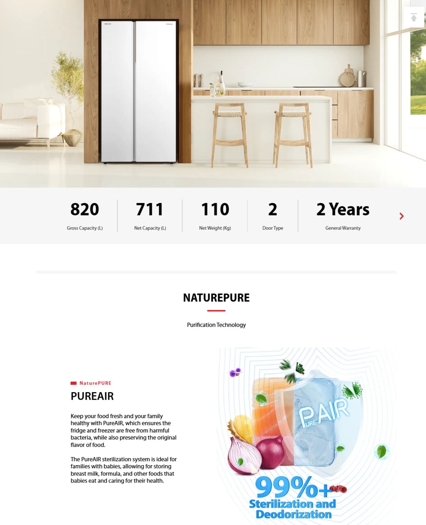 Modern side-by-side refrigerator in bright minimalist kitchen