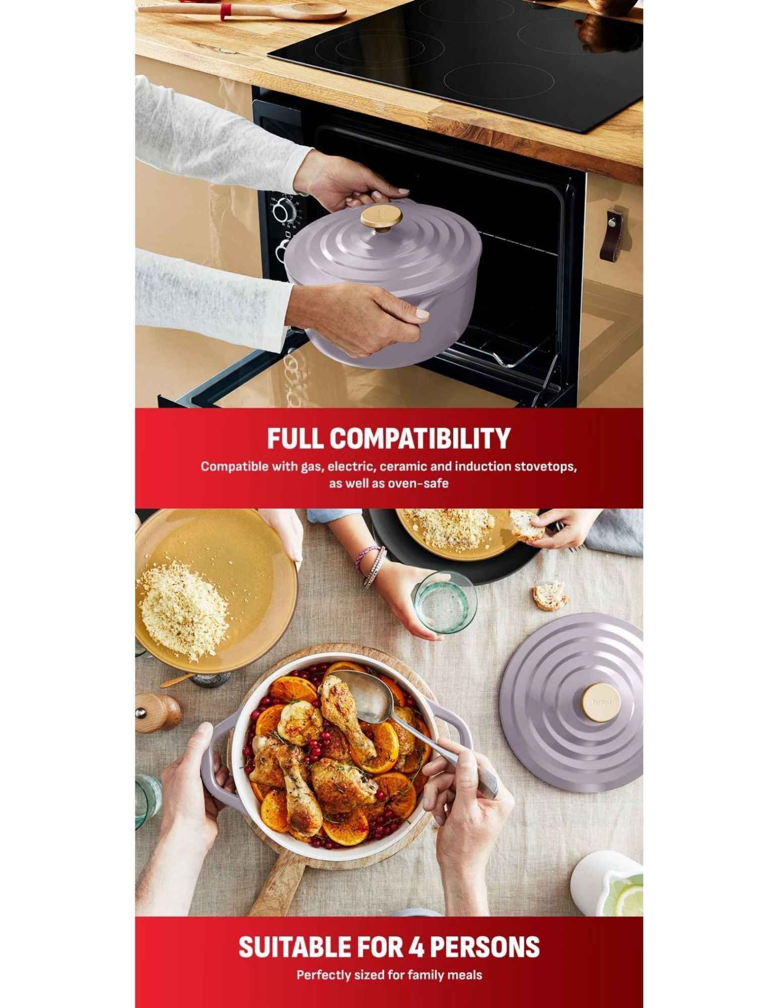 Stewpot used in oven and on stovetop for family meals