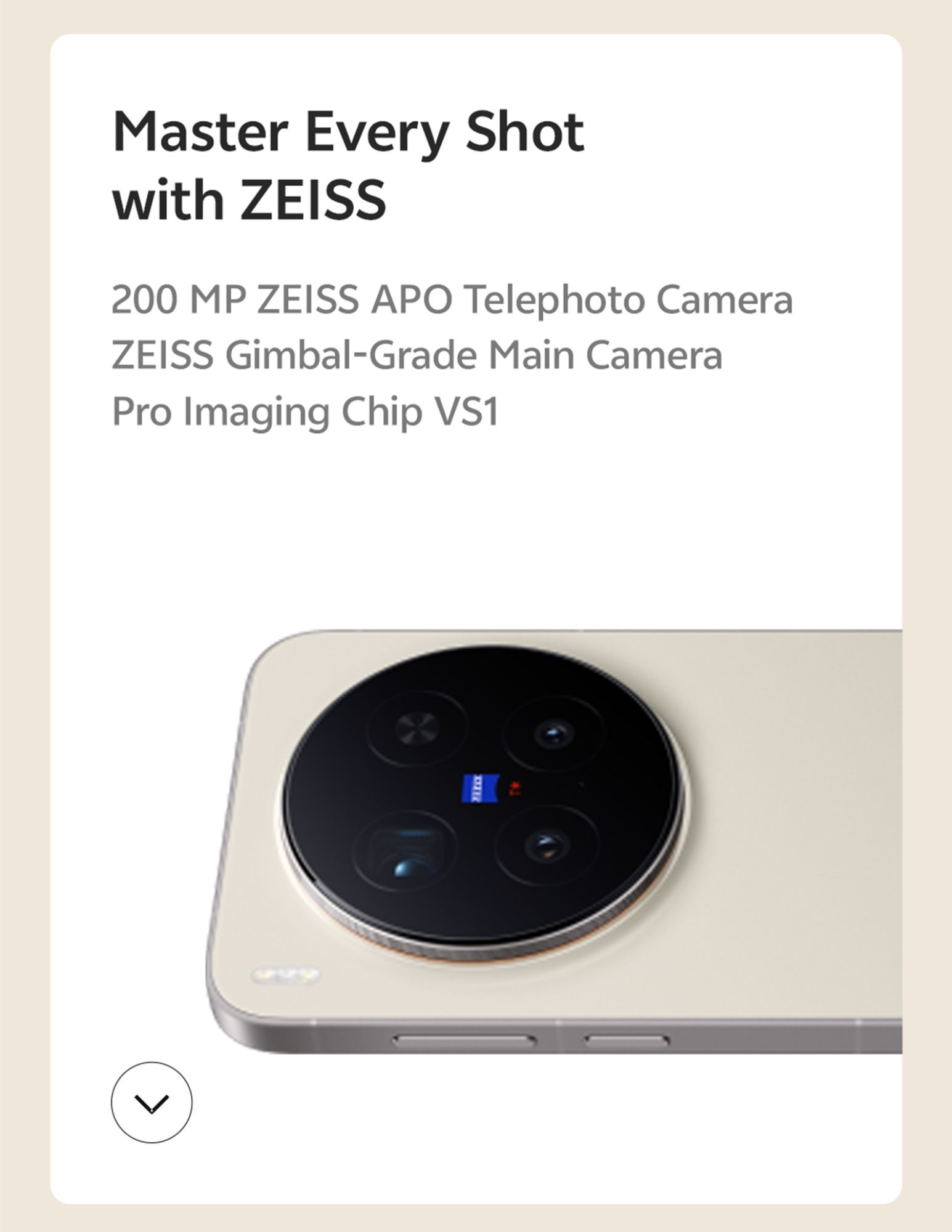 200MP ZEISS APO telephoto camera module close-up