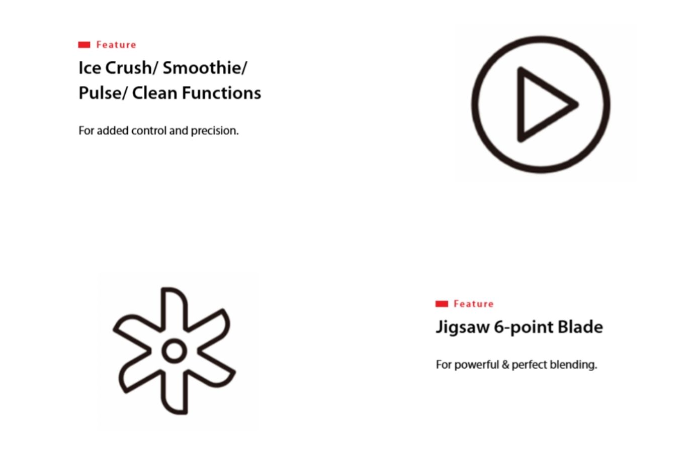 Blender functions with ice crush and 6-point blade