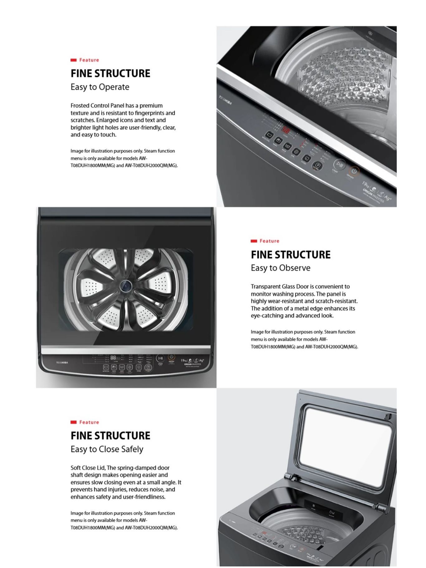 Touch control panel and transparent lid on top-load washer