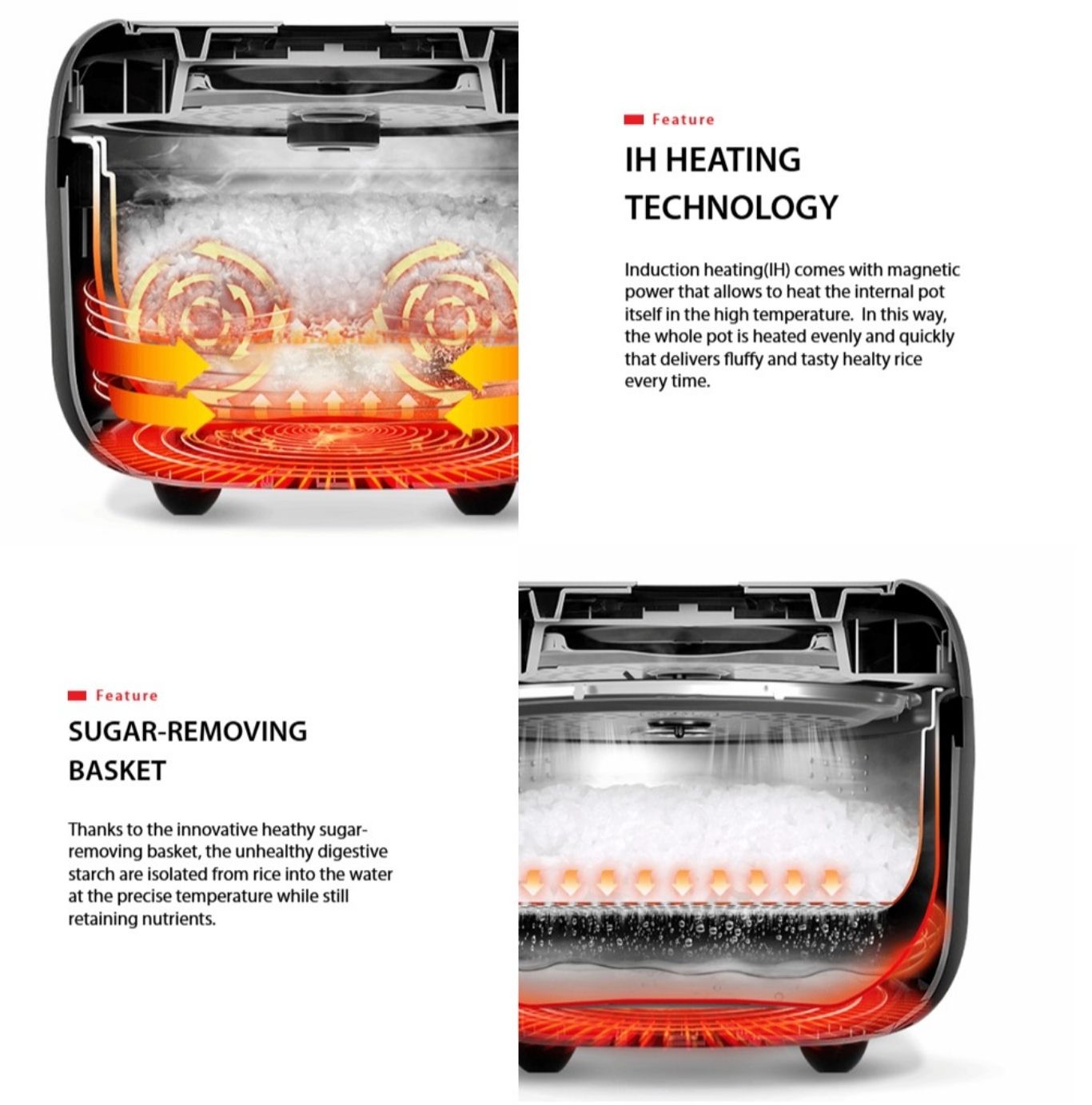 IH heating technology evenly cooking rice inside cooker