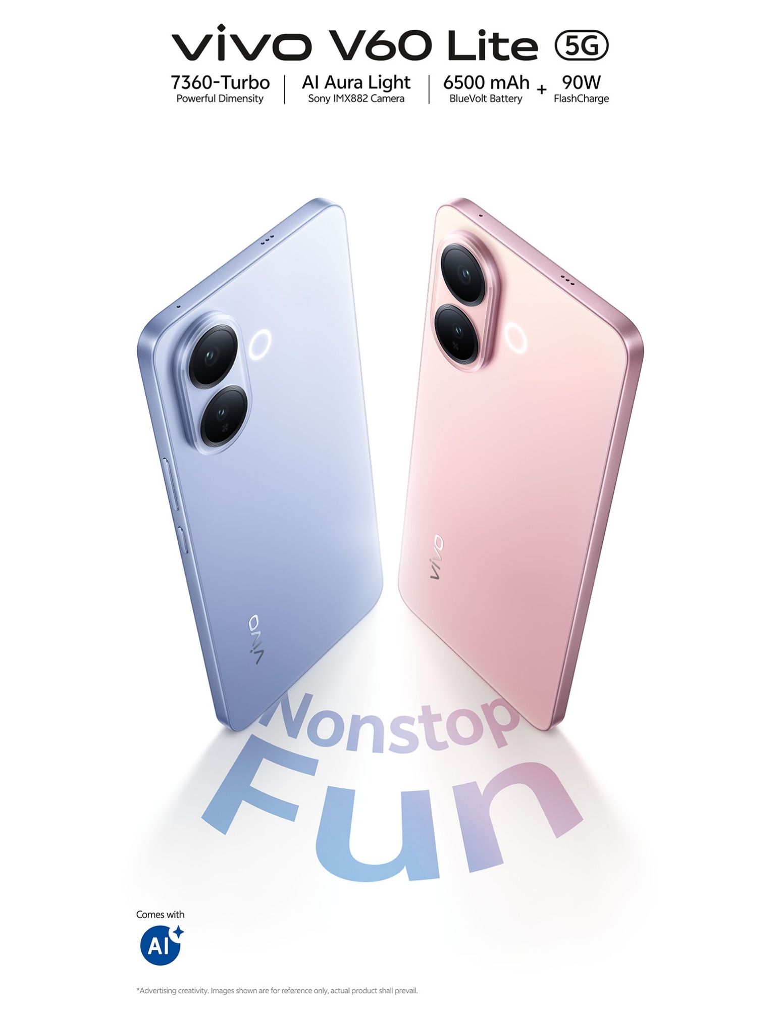 vivo V60 Lite 5G smartphones in blue and pink colors