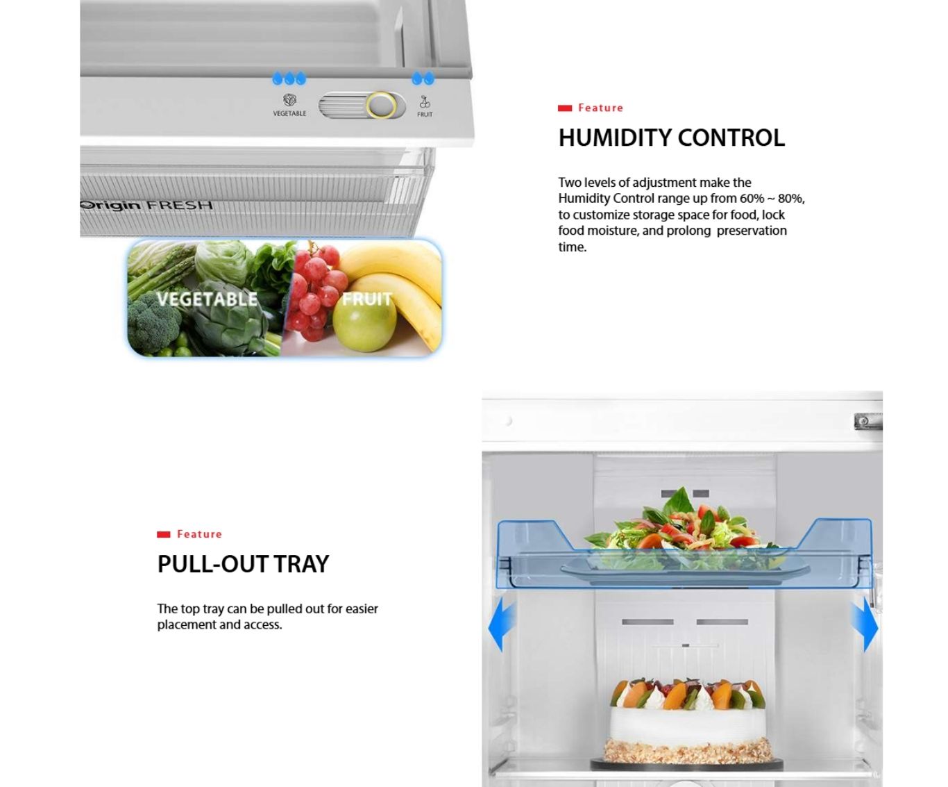 Humidity control drawer for fruits and vegetables