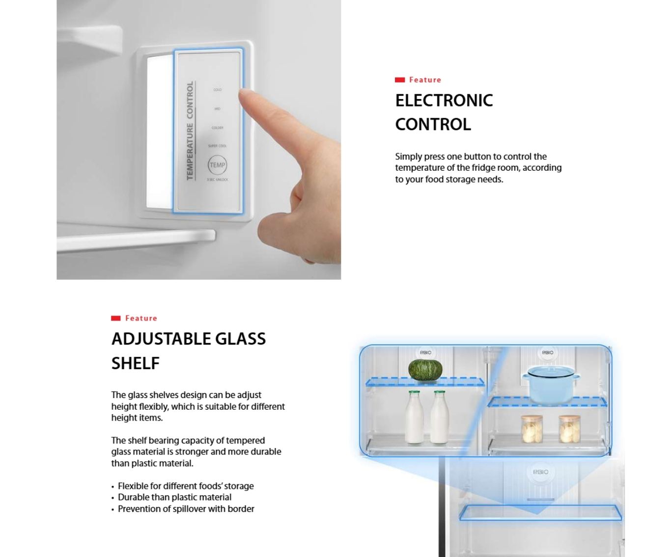 Adjustable tempered glass shelves for flexible storage