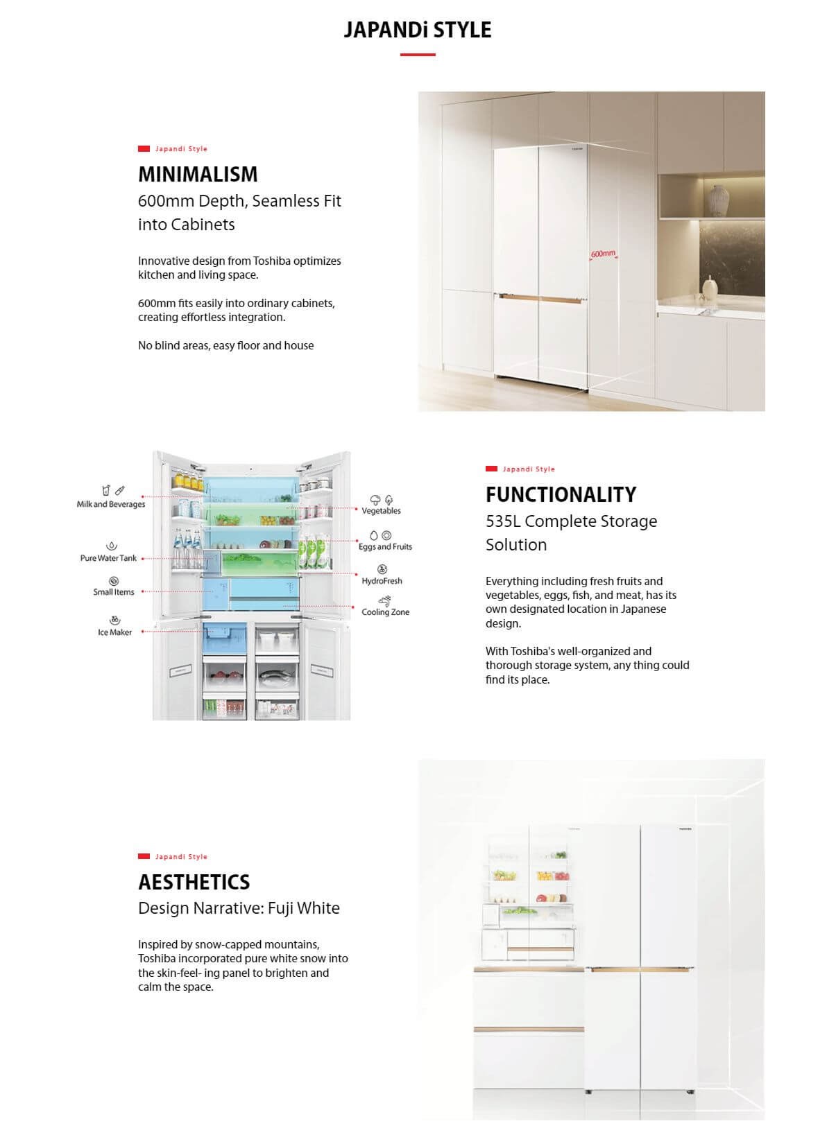 Toshiba Japandi fridge seamless 600mm built-in design