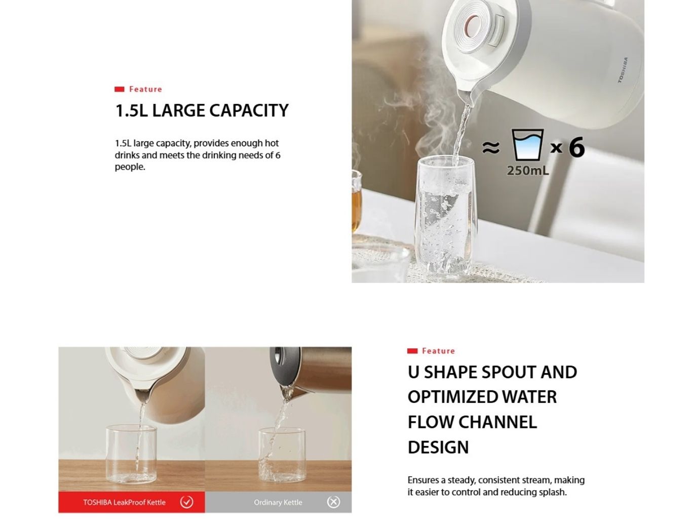 1.5L large capacity kettle pours hot water for multiple cups