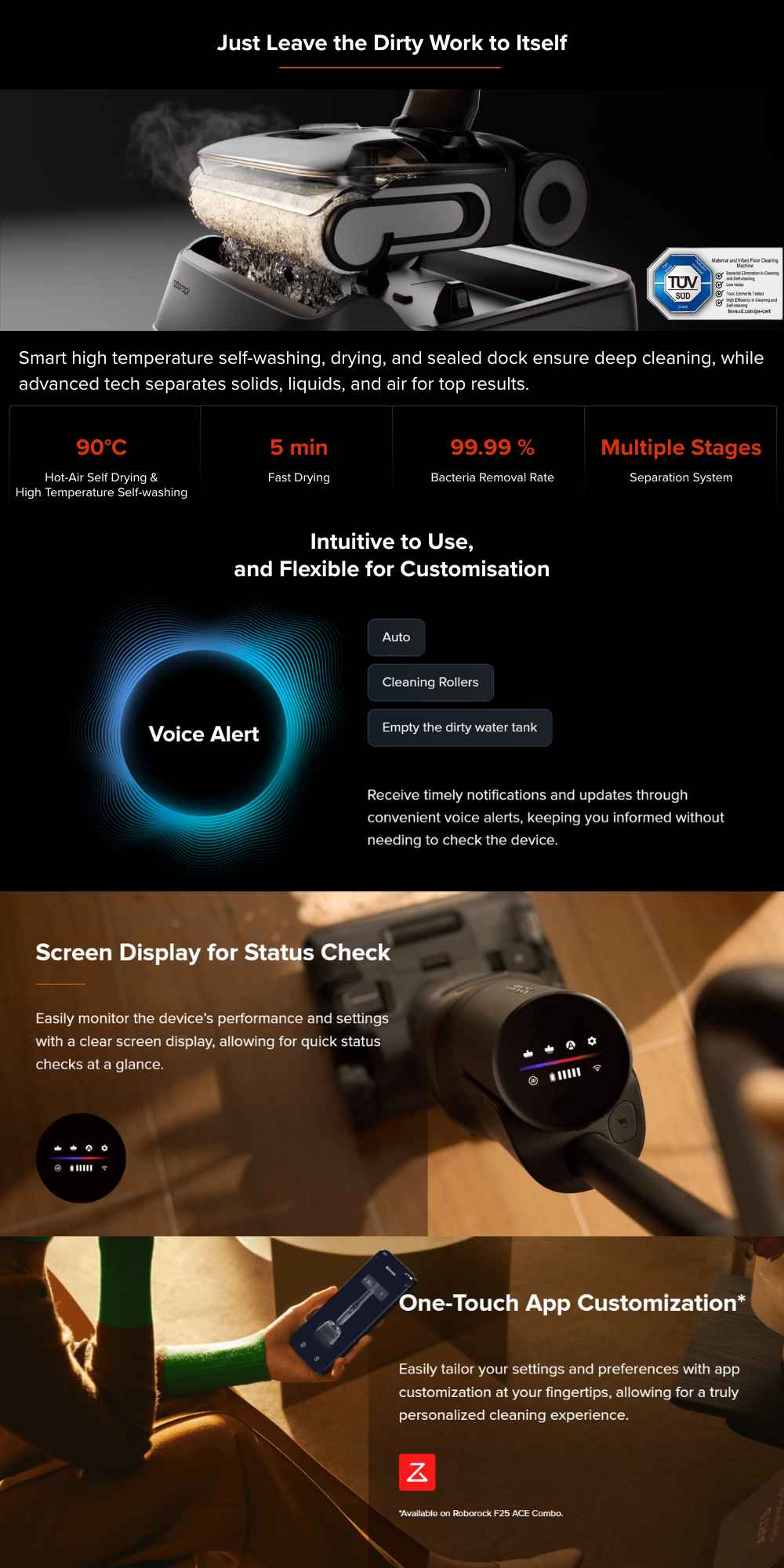 Roborock F25 self-cleaning dock with app and voice alerts