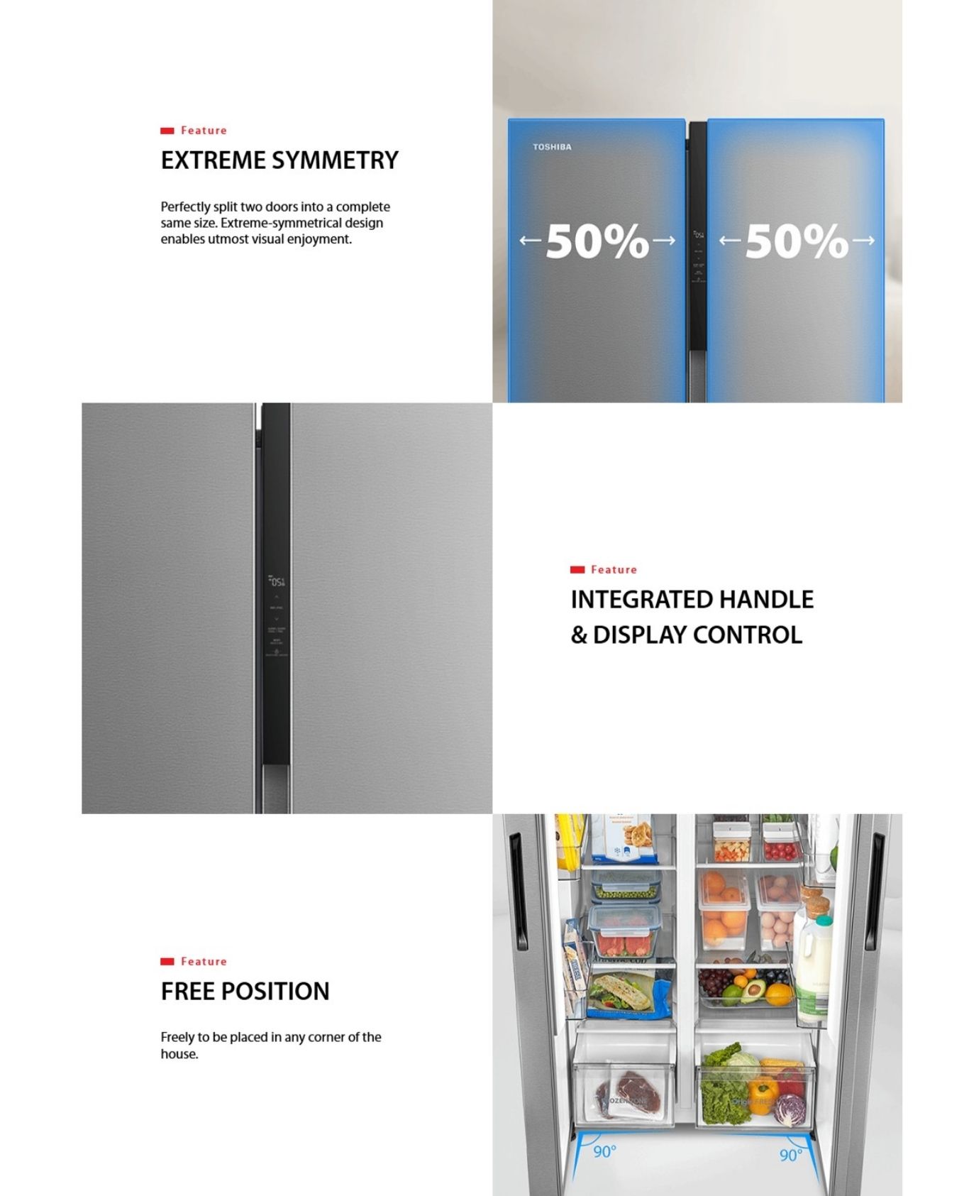 Side-by-side refrigerator with modern grey finish