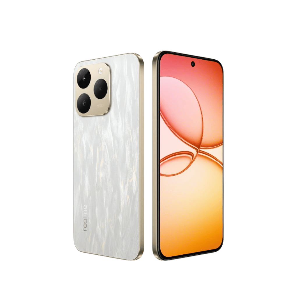 Realme smartphone angled view showing slim design and display