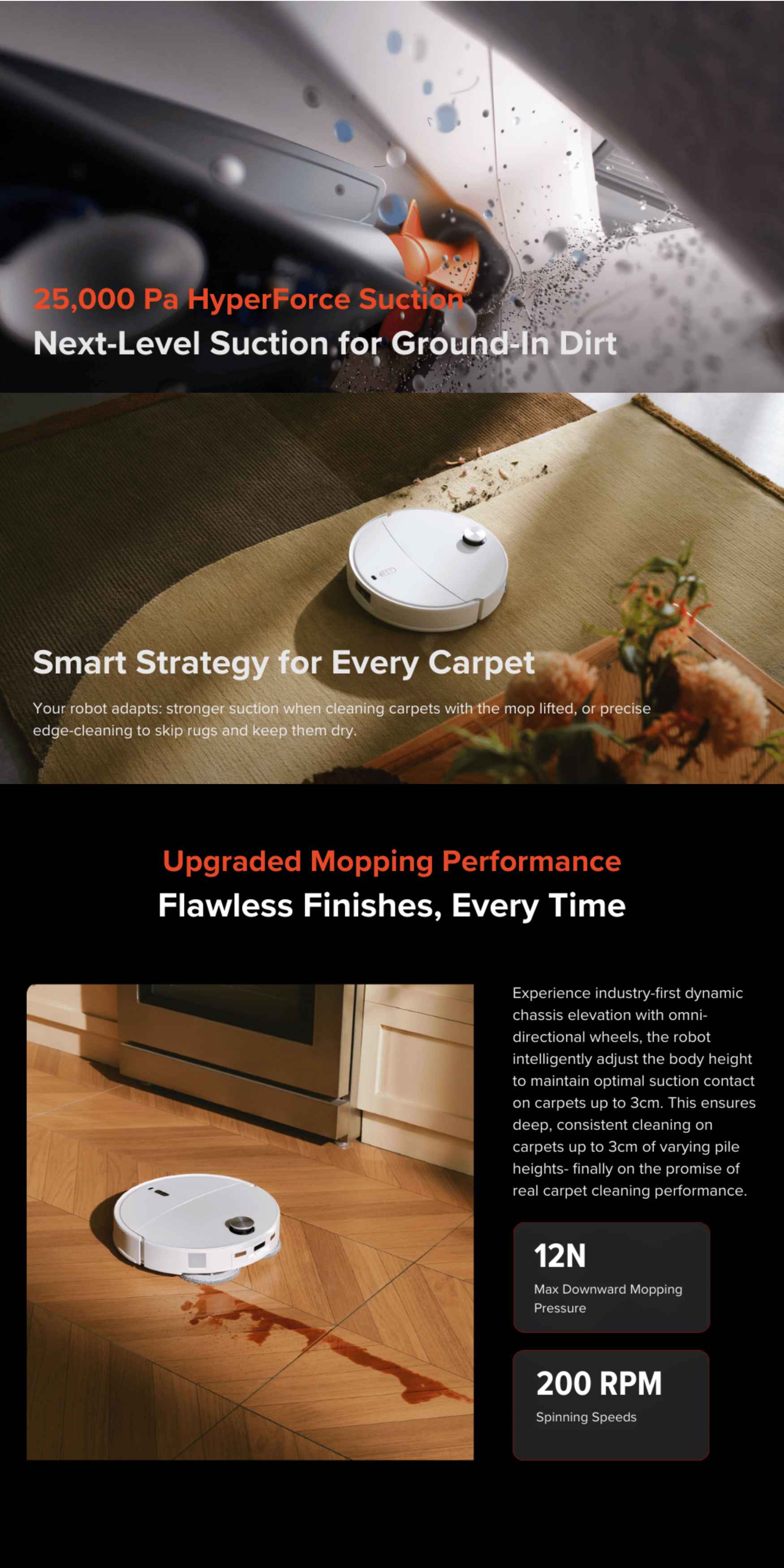 Roborock robot vacuum with 25,000Pa suction and mopping