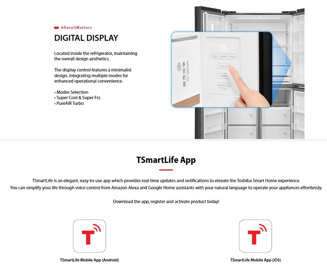 Smart refrigerator control with TSmartLife mobile app