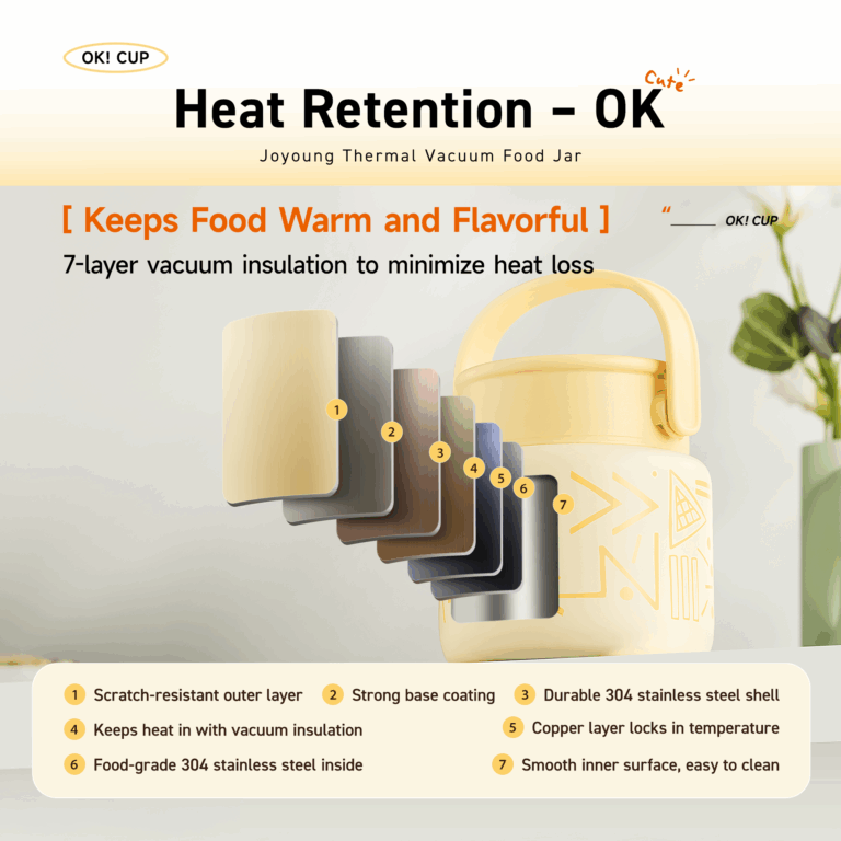 Seven-layer vacuum insulation keeps food warm longer