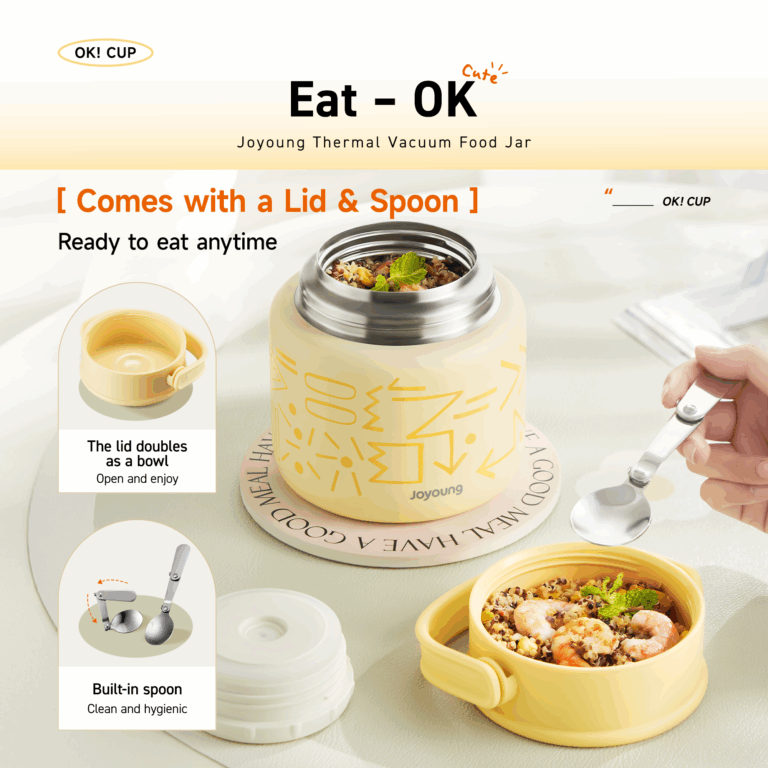 Food jar with lid bowl and built-in spoon for easy eating
