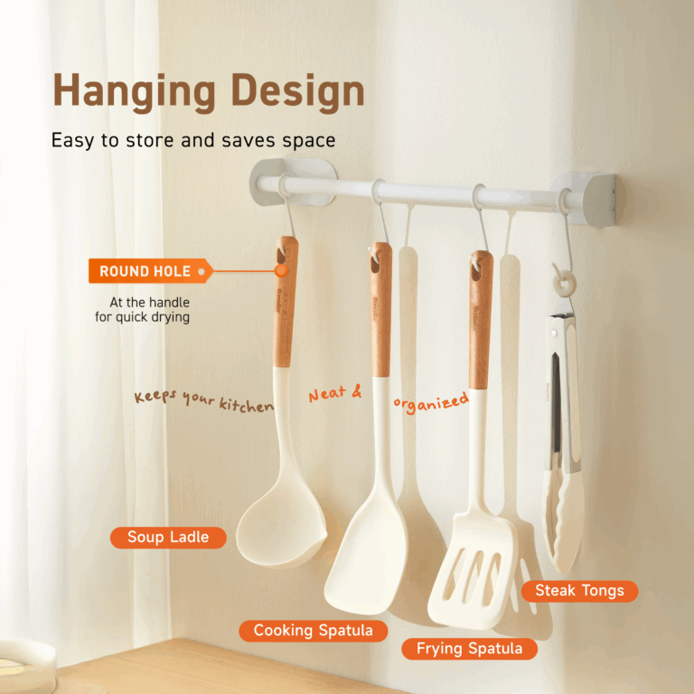 Joyoung silicone spatula set with wooden handles on display