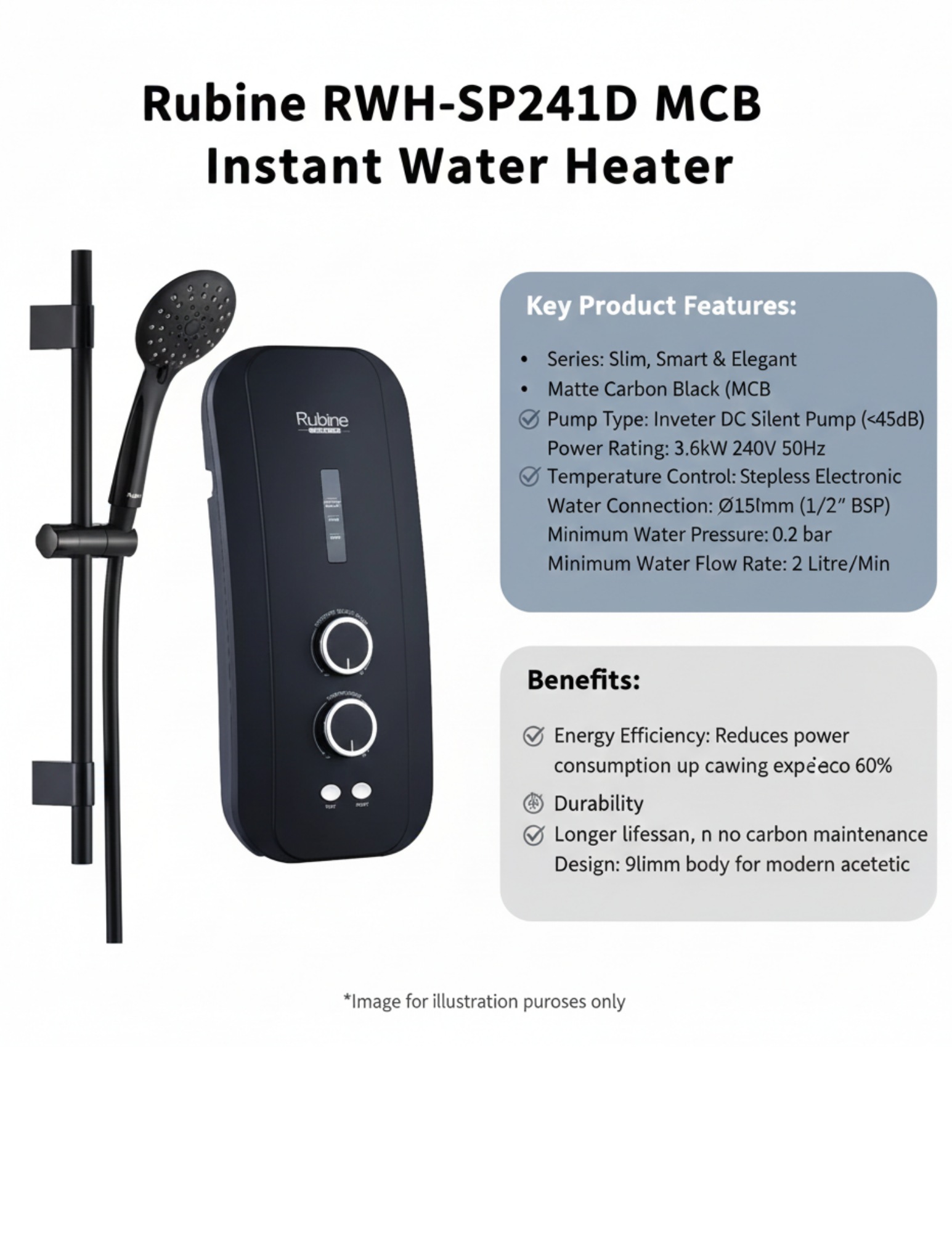 Series: Slim, Smart & Elegant Color: Matte Carbon Black (MCB) Pump Type: Inverter DC Silent Pump (remarkably quiet at just