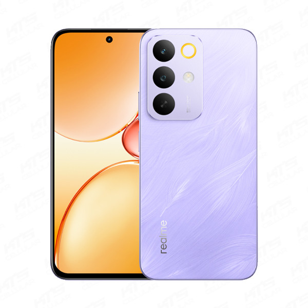 realme C85 smartphone in purple color showing front and back