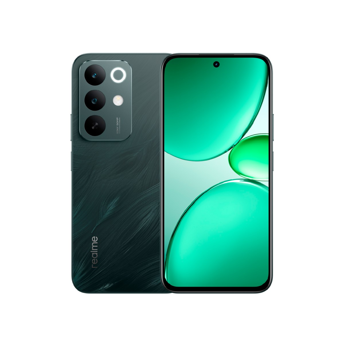 realme C85 rear design with triple camera and green display