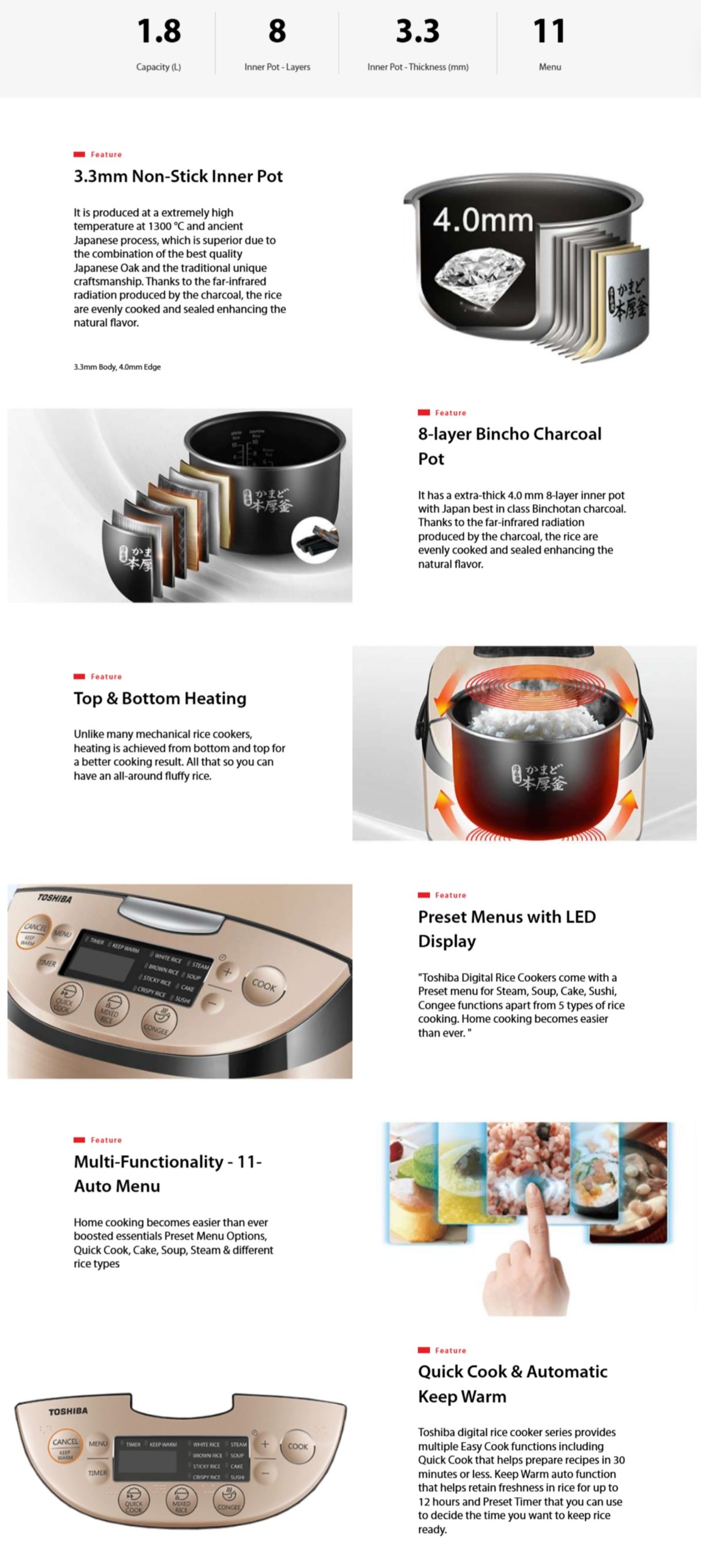 Eight-layer Bincho charcoal inner pot for fluffy rice