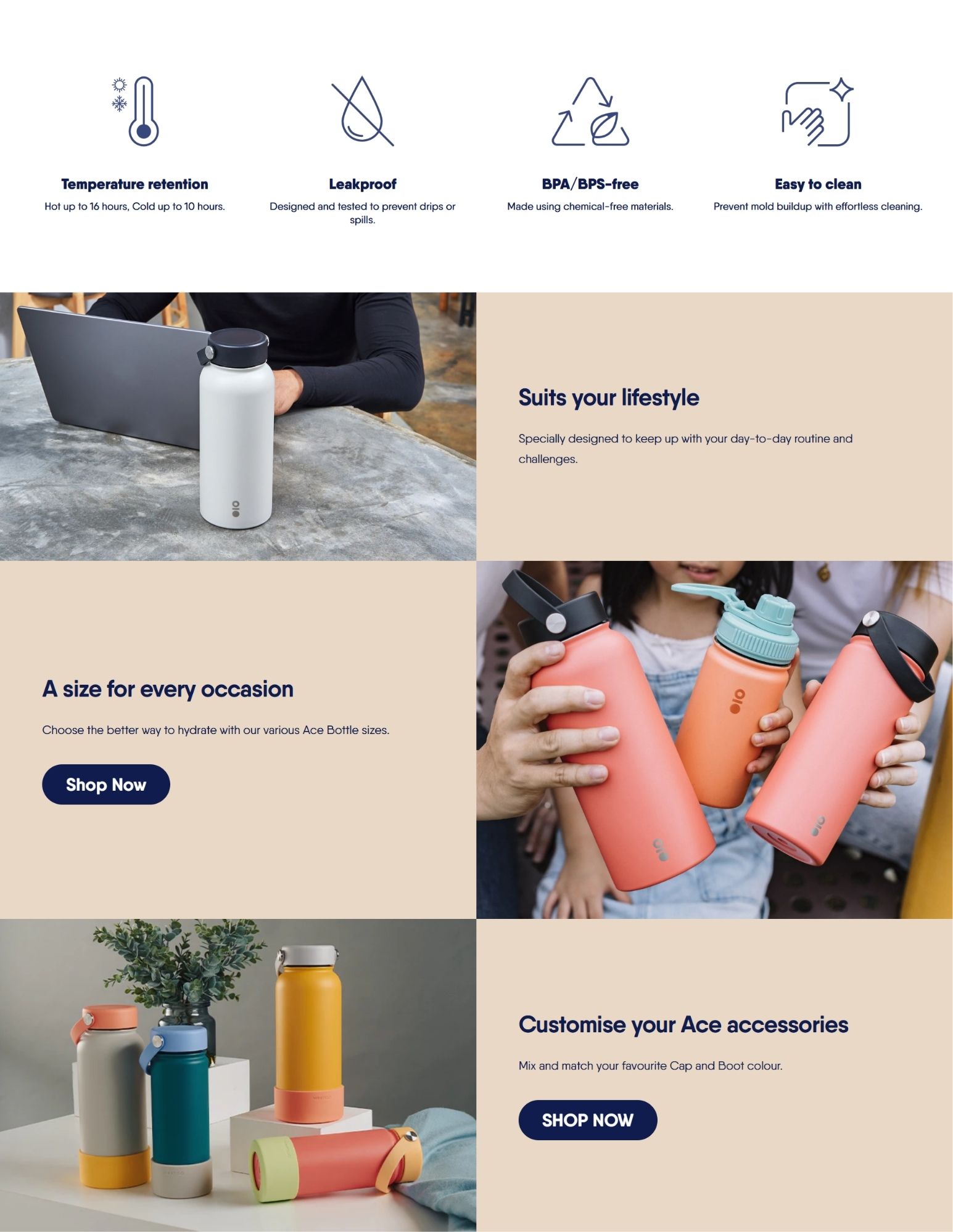 Montigo Ace insulated water bottles in multiple colors