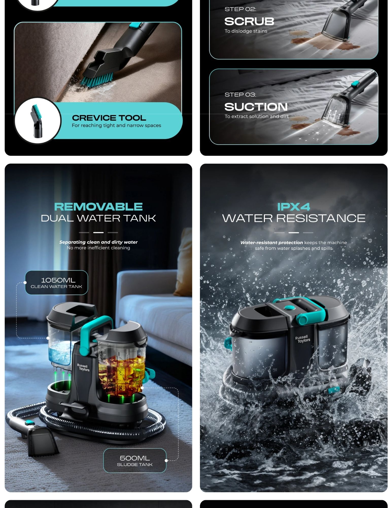 High suction spot cleaner with spray scrub extraction