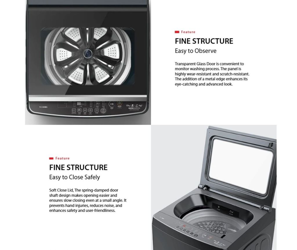 Transparent glass lid lets you monitor washing process