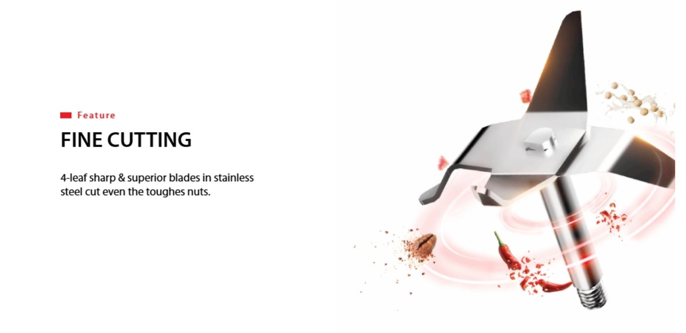 Stainless steel blades deliver fine and powerful cutting