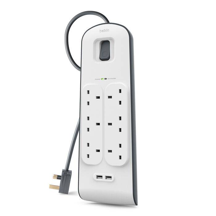 BKN-BSV604SA2M (1) 2M 2.4 Amp USB Charging 6-outlet Surge Protection Strip - Image 1