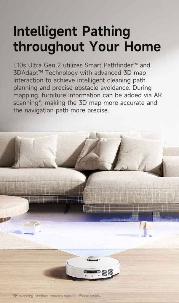 L10s Ultra Gen 2 intelligent pathfinding with 3D map.