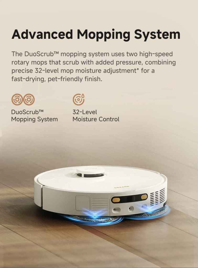 Advanced DuoScrub mopping system with 32-level moisture