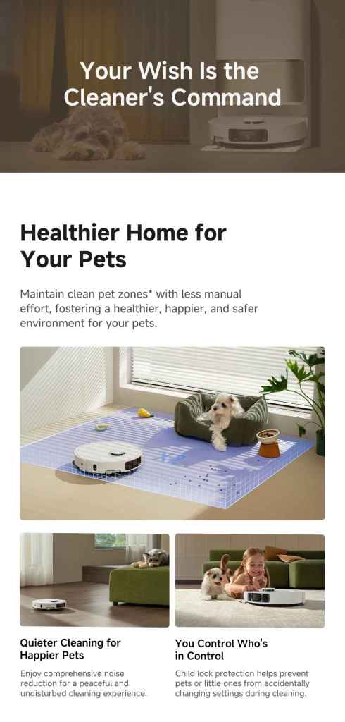 Healthier pet-friendly home with quieter cleaning mode