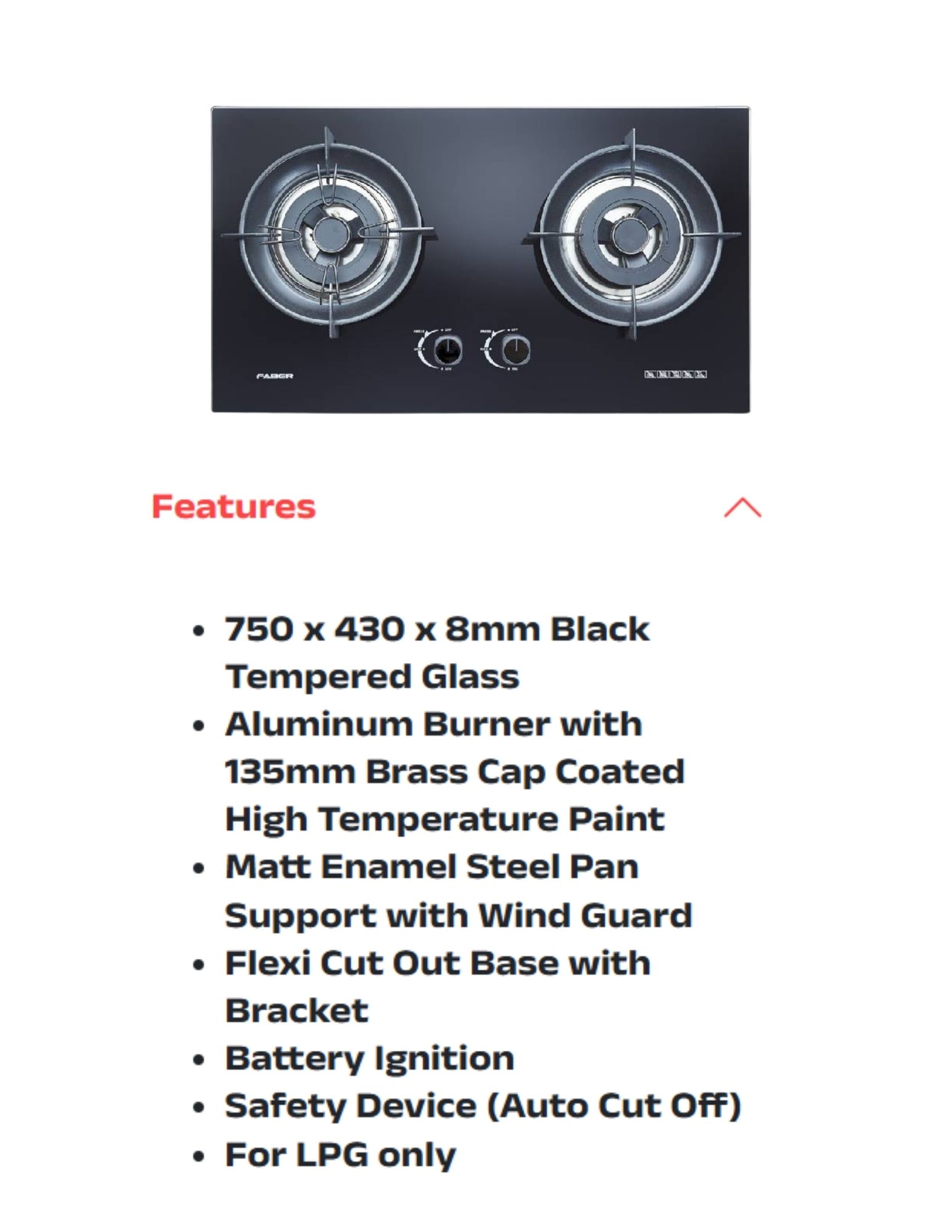 Faber 75CM Built-In Class Hob Features