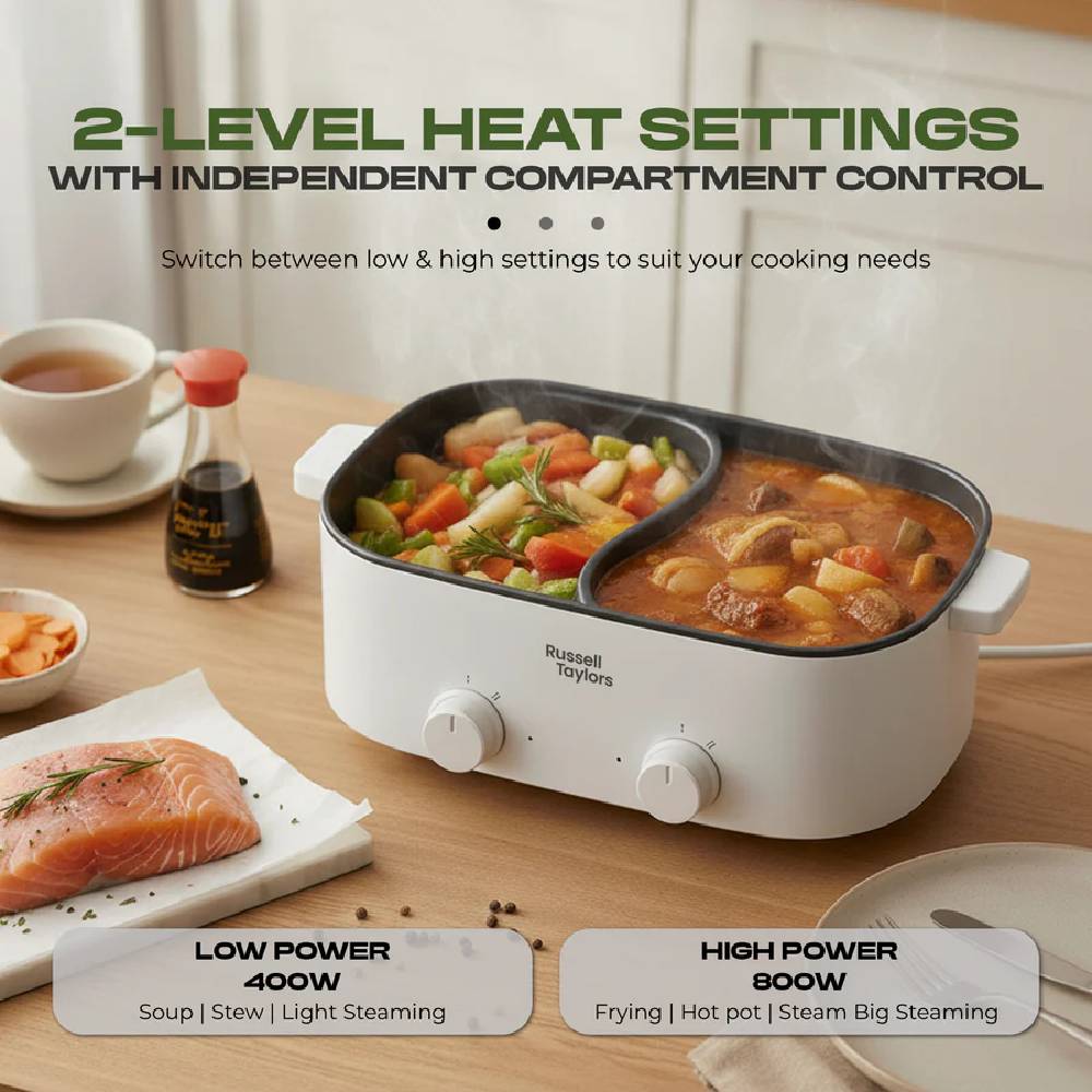 2-level heat settings multicooker with dual compartments