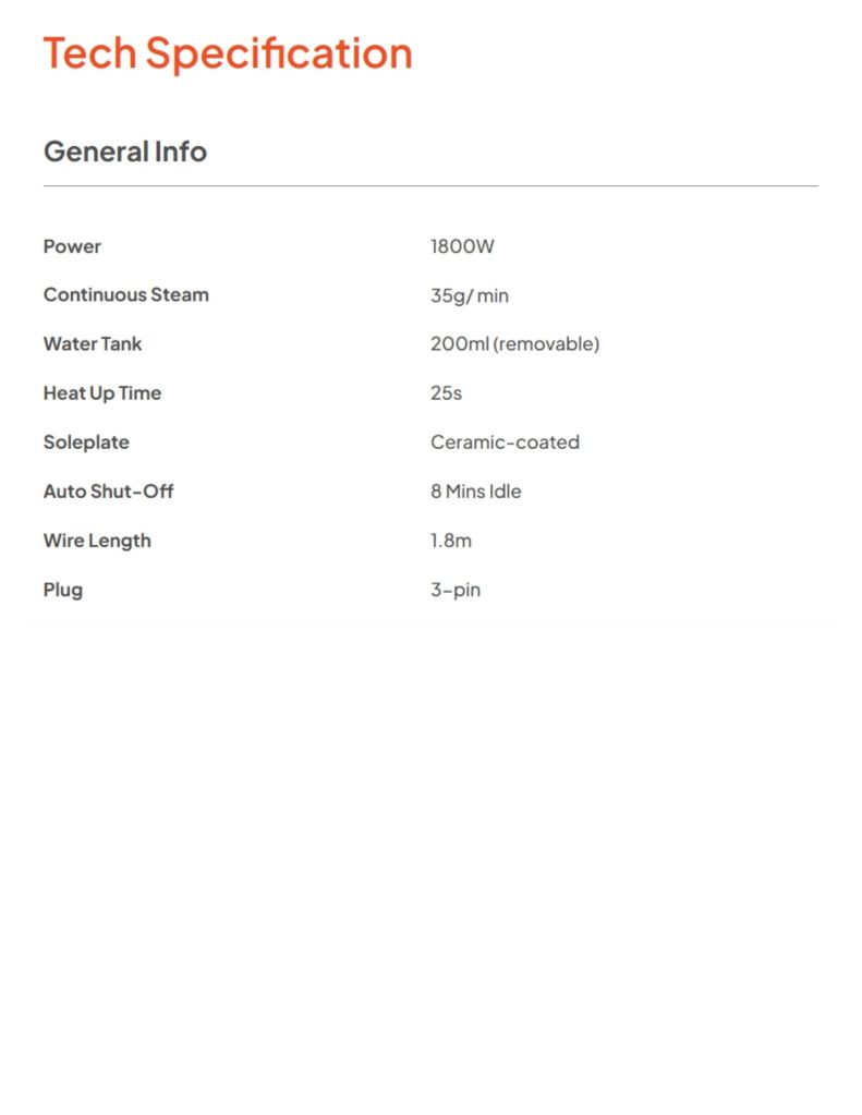 1800W iron with ceramic soleplate and continuous steam