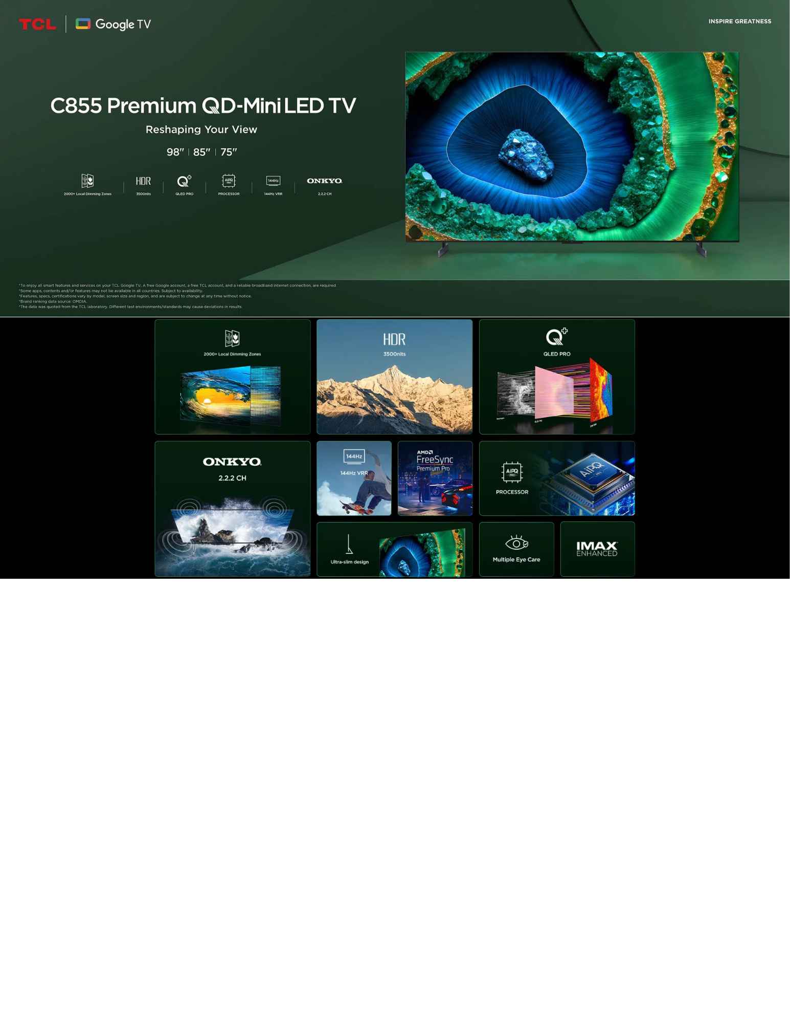 TCL C855 QD-Mini LED TV with premium display features