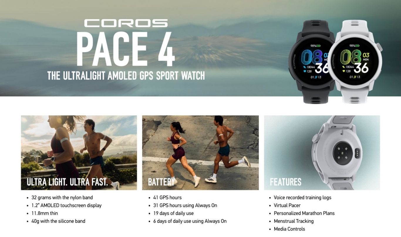 COROS PACE 4 ultralight AMOLED GPS sports watch features