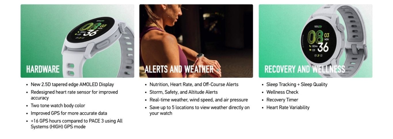 COROS PACE 4 ultralight AMOLED GPS sports watch features