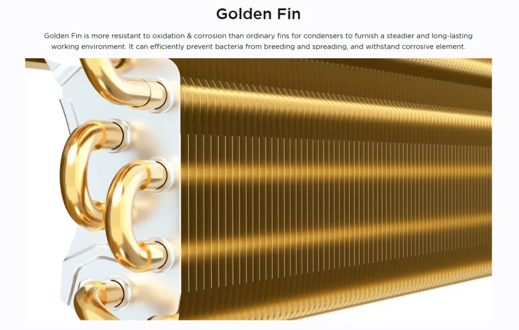 Golden fin condenser for corrosion resistance and durability