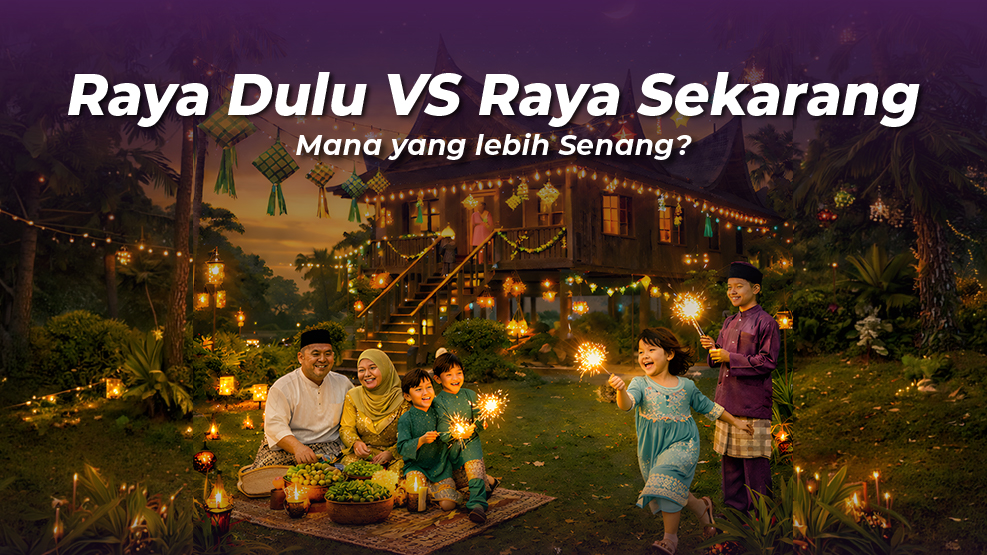 a visual showing a malay family celebrate raya while playing fire work
