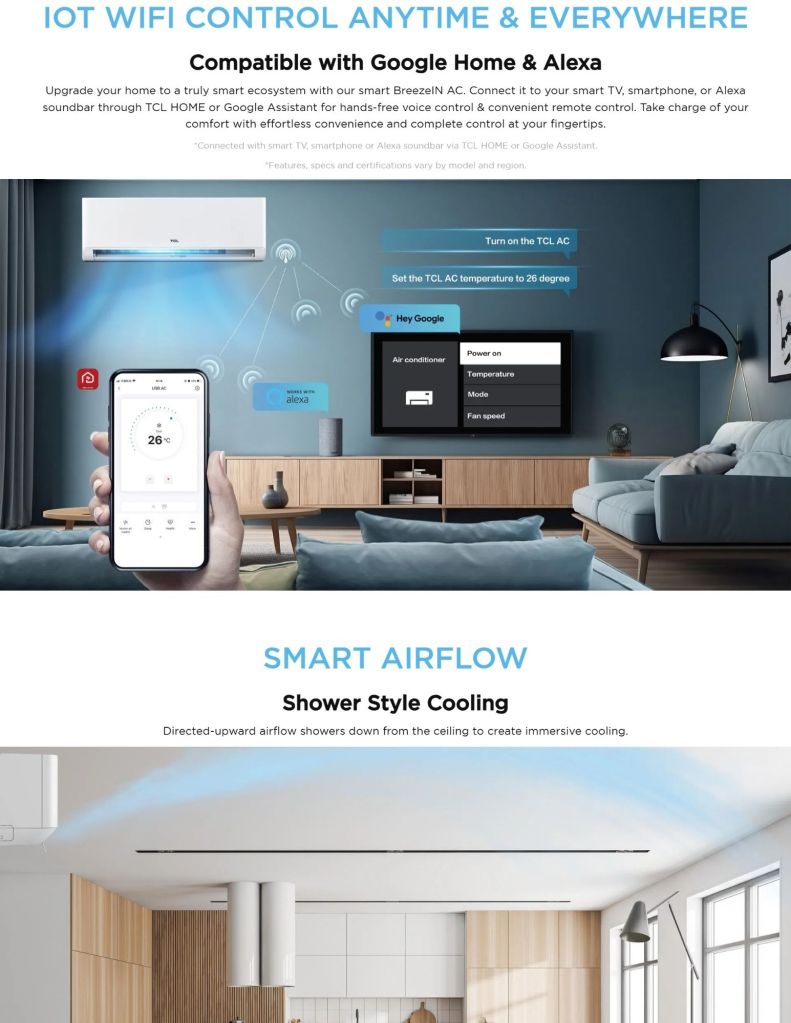 TCL 1.0HP-2.5HP Gentle Cool Pro Series Air Conditioner features