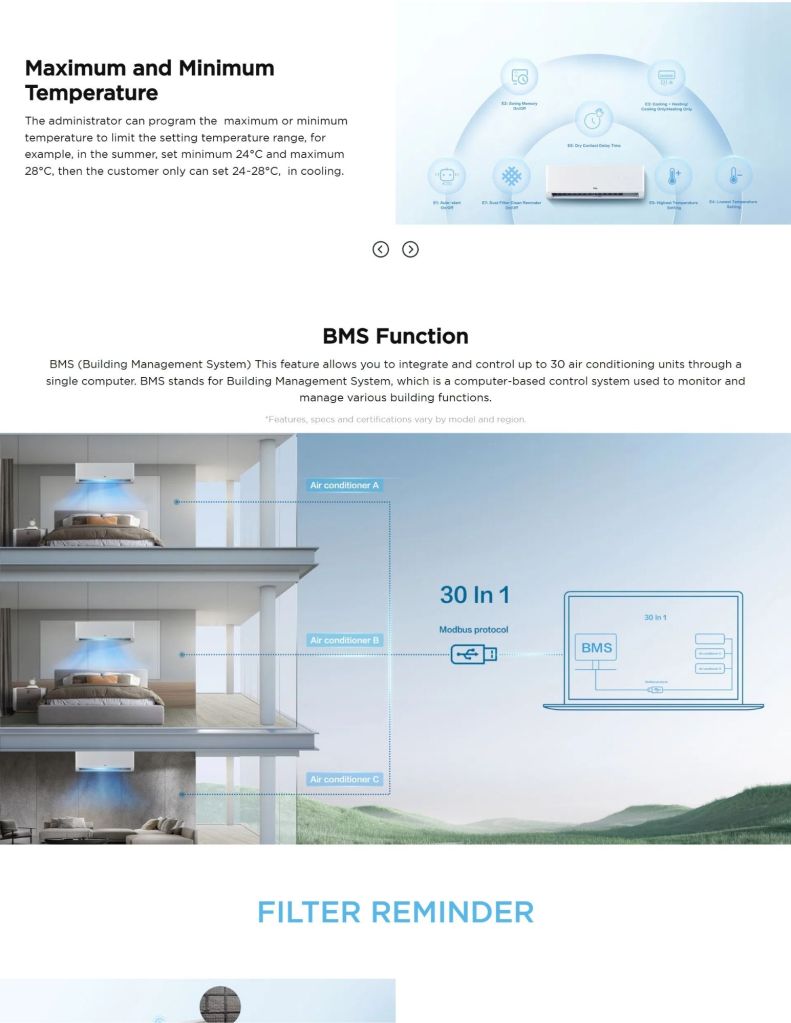 TCL 1.0HP-2.5HP Gentle Cool Pro Series Air Conditioner features