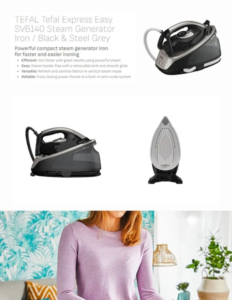 Tefal Express Easy Steam Generator Iron / Black & Steel Grey TEF-SV6140 descriptions