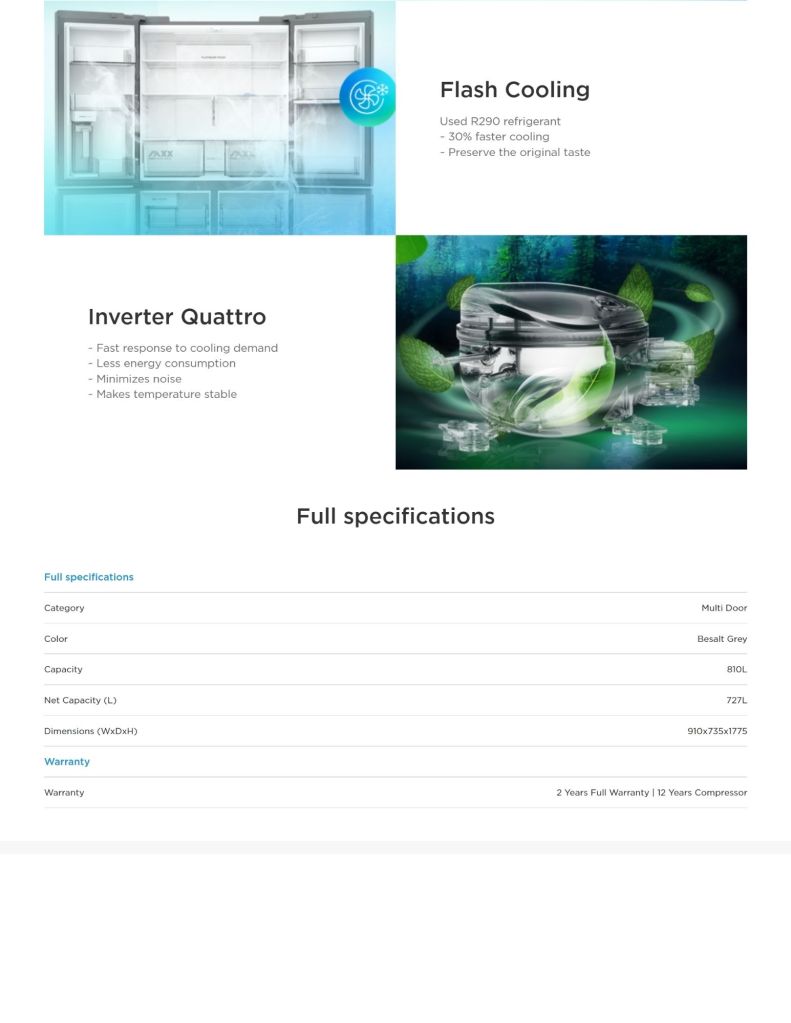 Midea 810L Multi-Door Fridge MID-MDRF923FIE45MY features