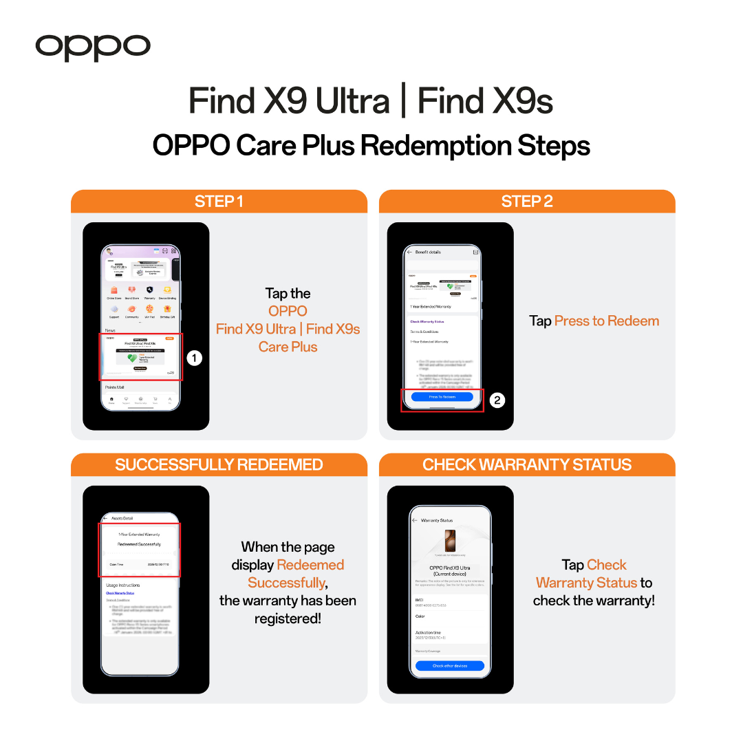 OPPO Care Plus Redemption Steps