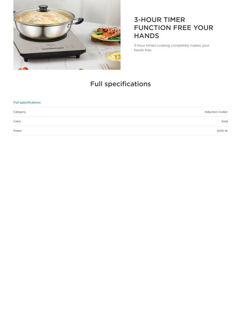 Midea 2200W Induction Cooker MID-MIC222TLAGN features