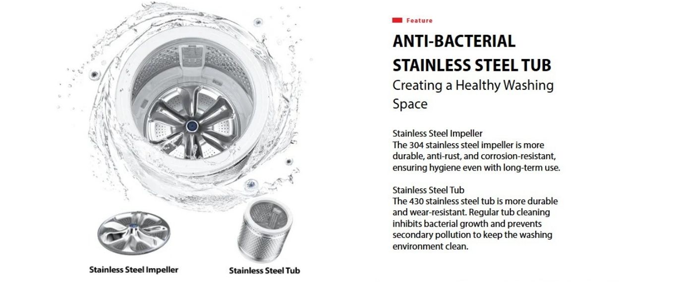 Anti-bacterial stainless steel washing tub
