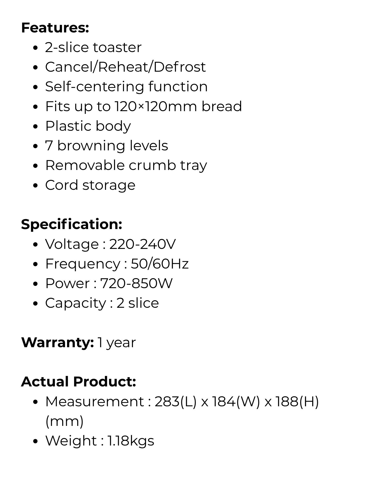 Pensonic 2 Slice Batik Series Toaster PEN-PT9300B features and specifications